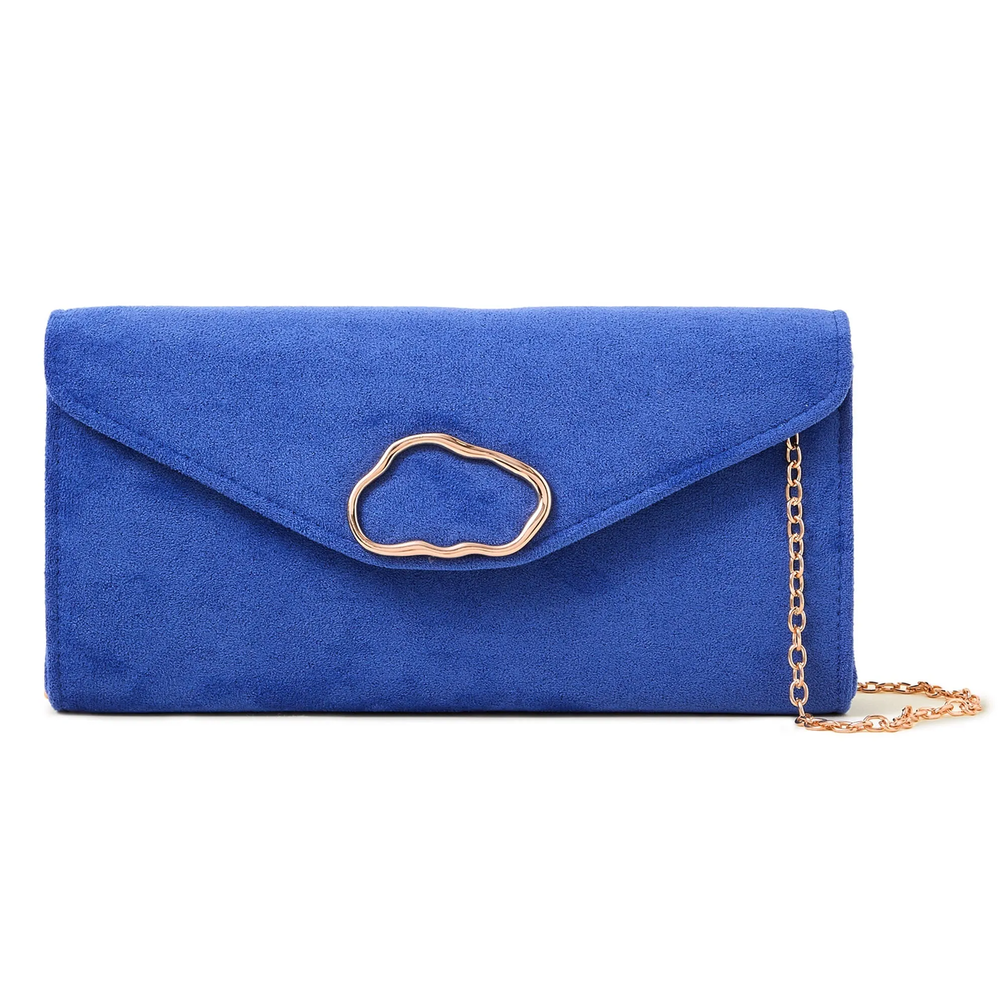 Accessorize London Women's Blue Suedette Box Clutch Bag