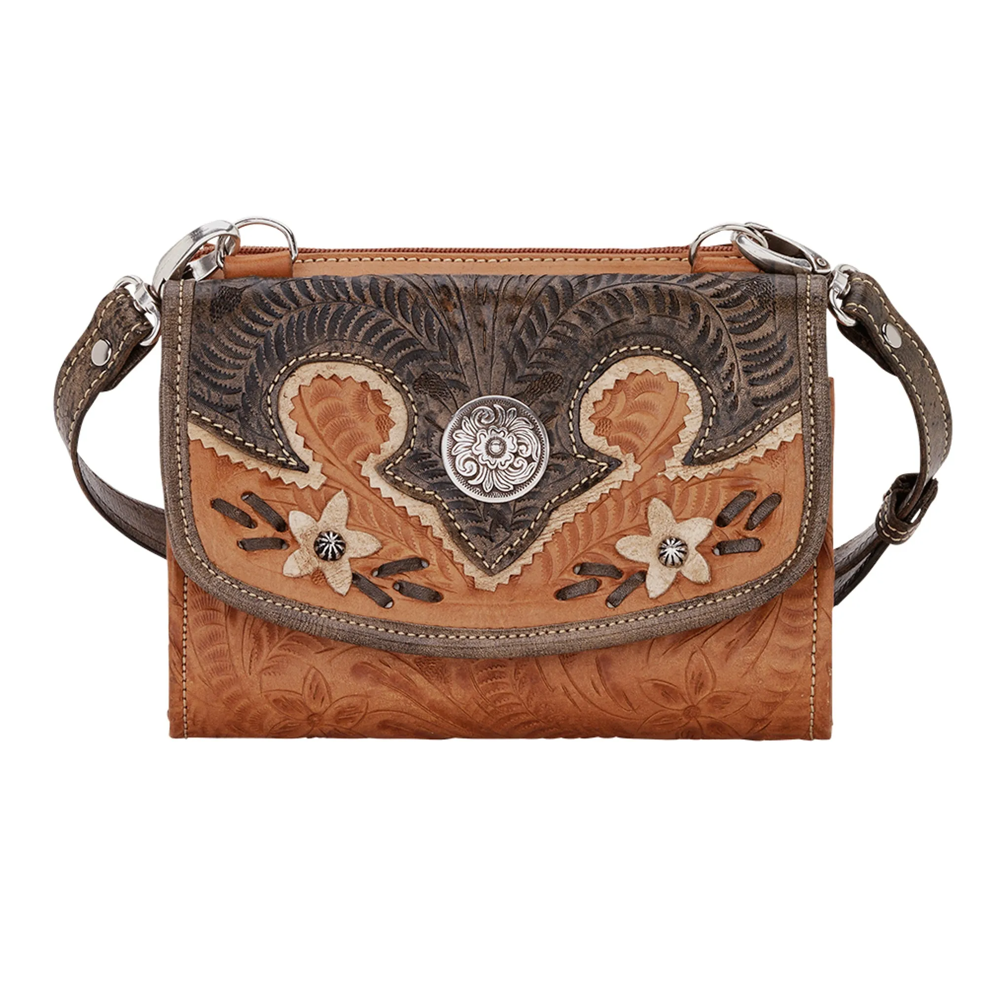 American West Desert Wildflower Natural Tan Leather Small Crossbody