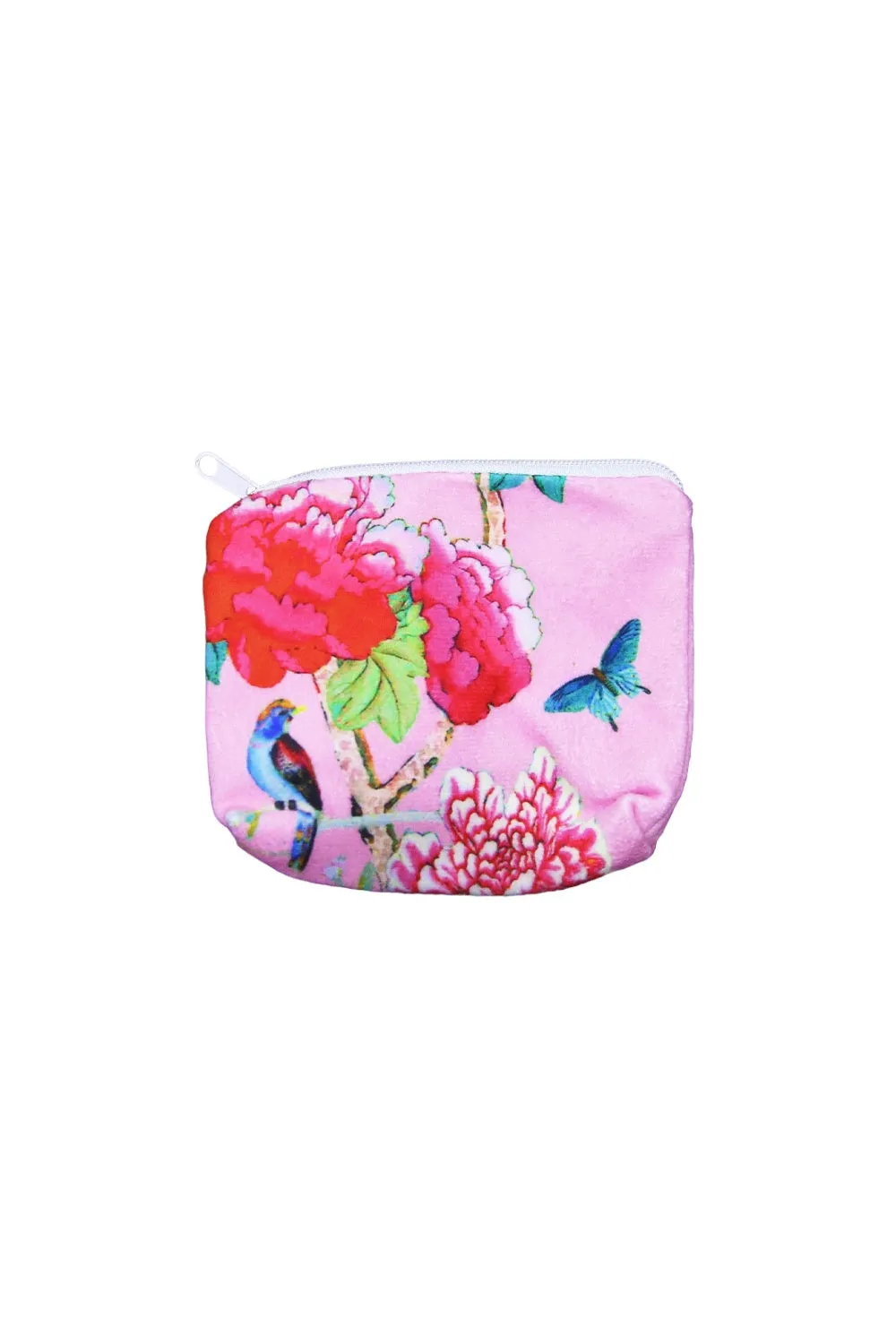 ANNA CHANDLER VELVET CHANGE PURSE PINK BIRD