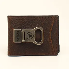 Ariat Mens Bifold Money Clip Brown Wallet