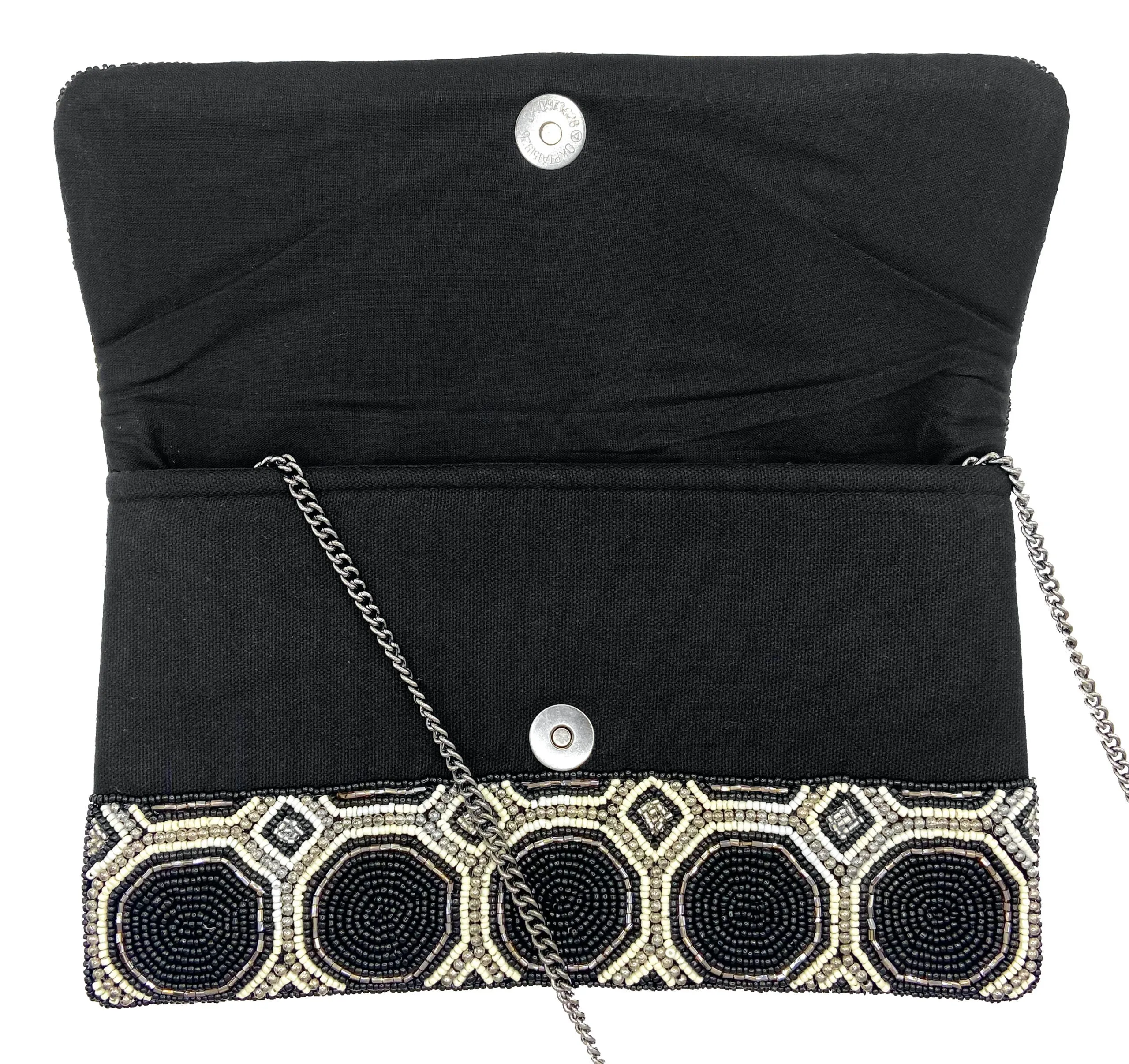 Black & Cream Octagon Beaded Clutch