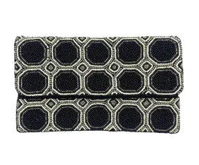 Black & Cream Octagon Beaded Clutch