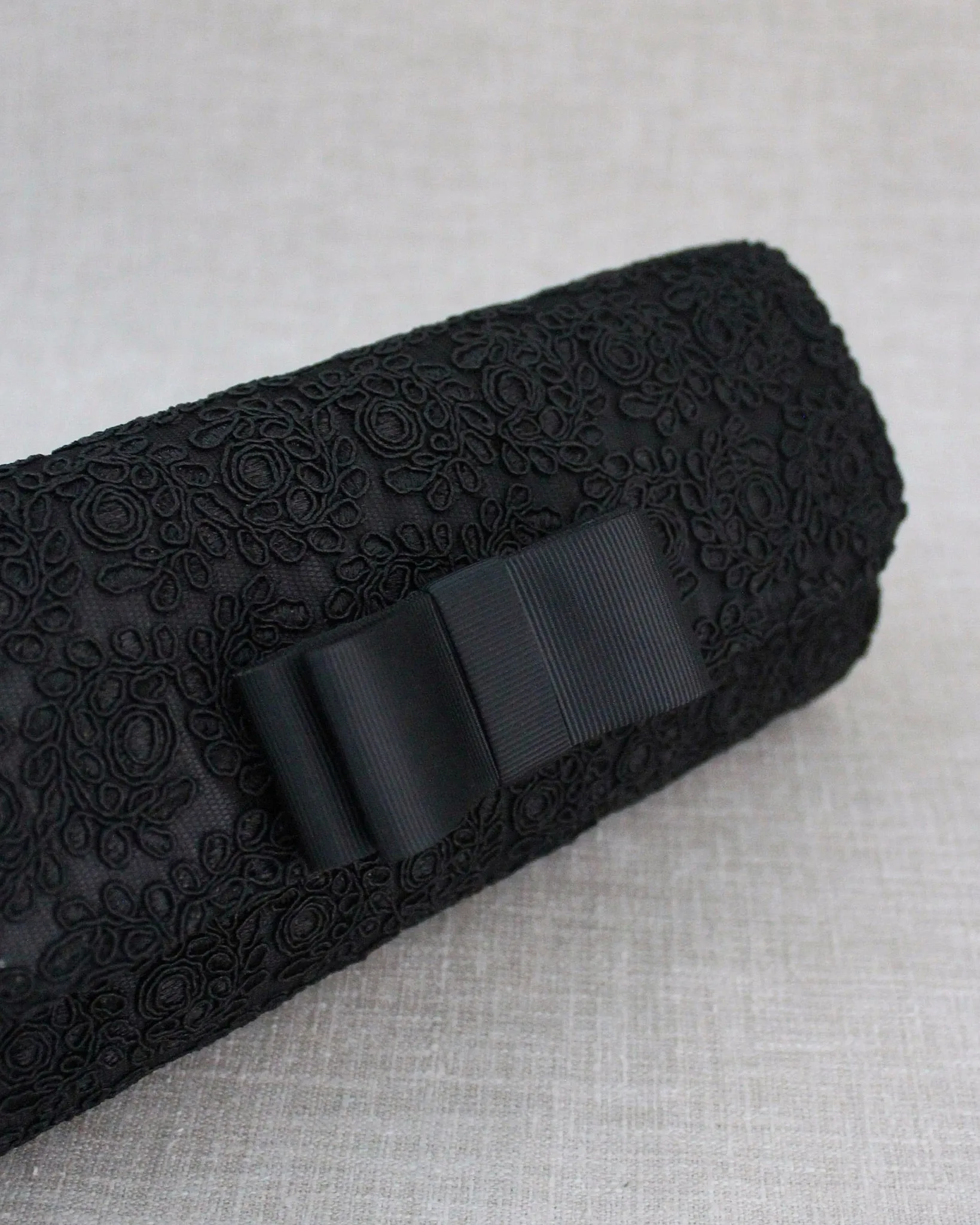 Black Crochet Evening Clutch with Tuxedo Bow