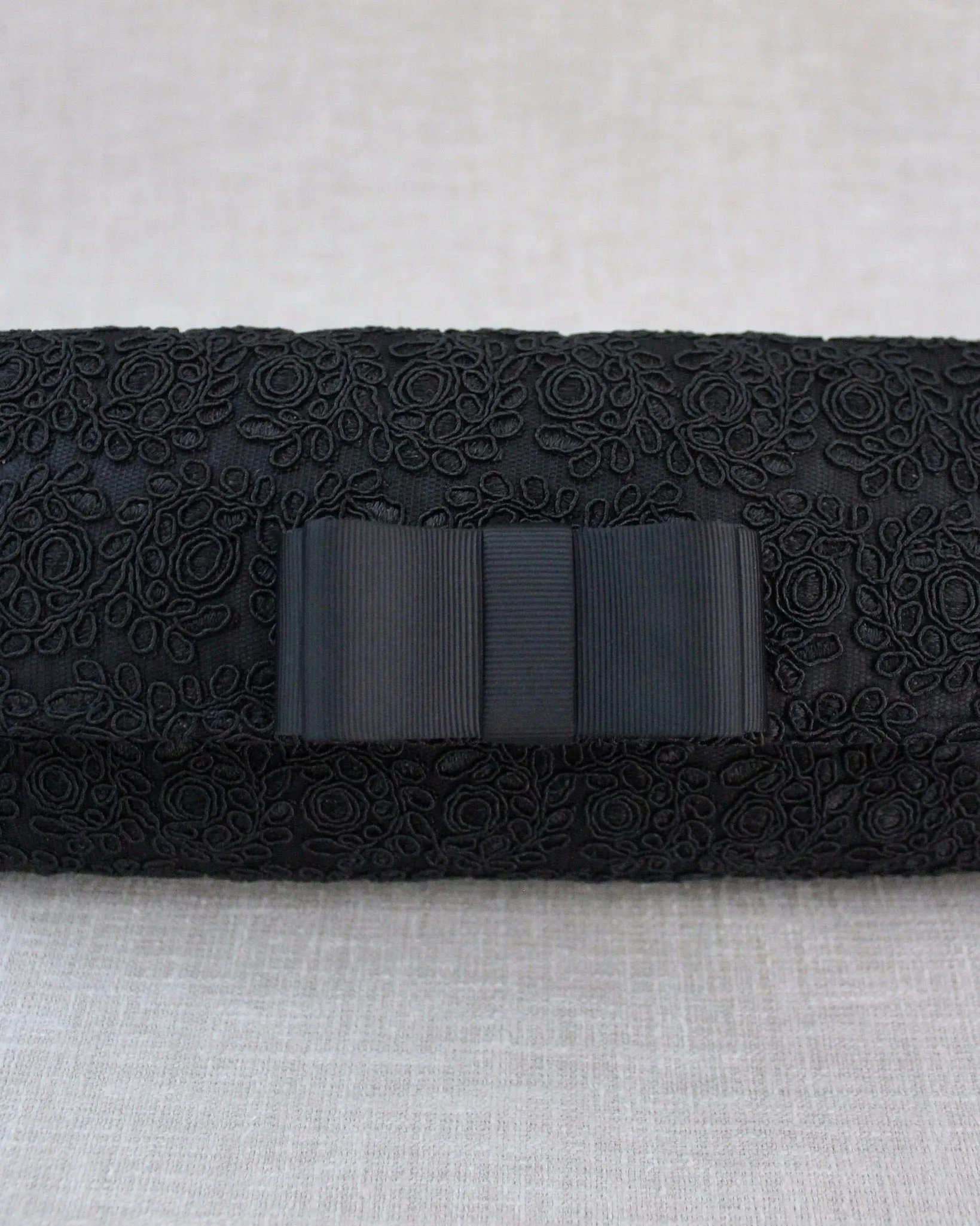 Black Crochet Evening Clutch with Tuxedo Bow