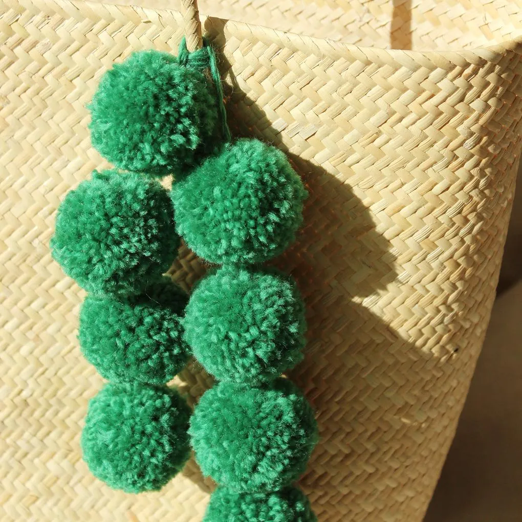 Borneo Serena Straw Tote Bag With Green Pom-Poms