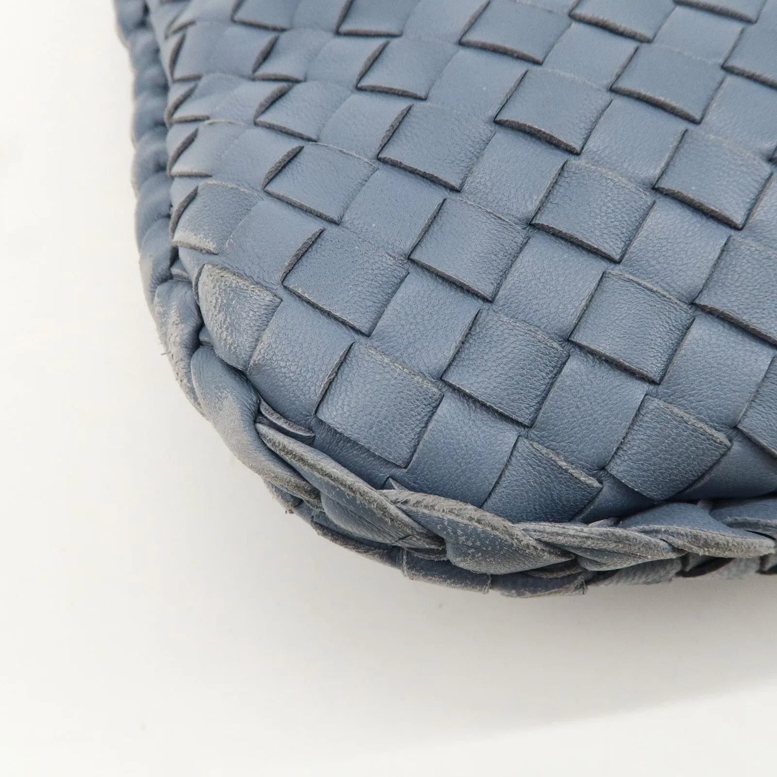 BOTTEGA VENETA Hobo Intrecciato Leather Shoulder Bag Blue 115653