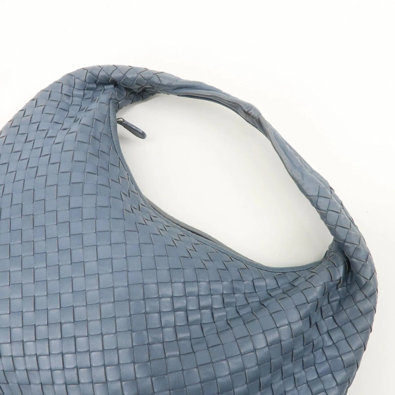 BOTTEGA VENETA Hobo Intrecciato Leather Shoulder Bag Blue 115653