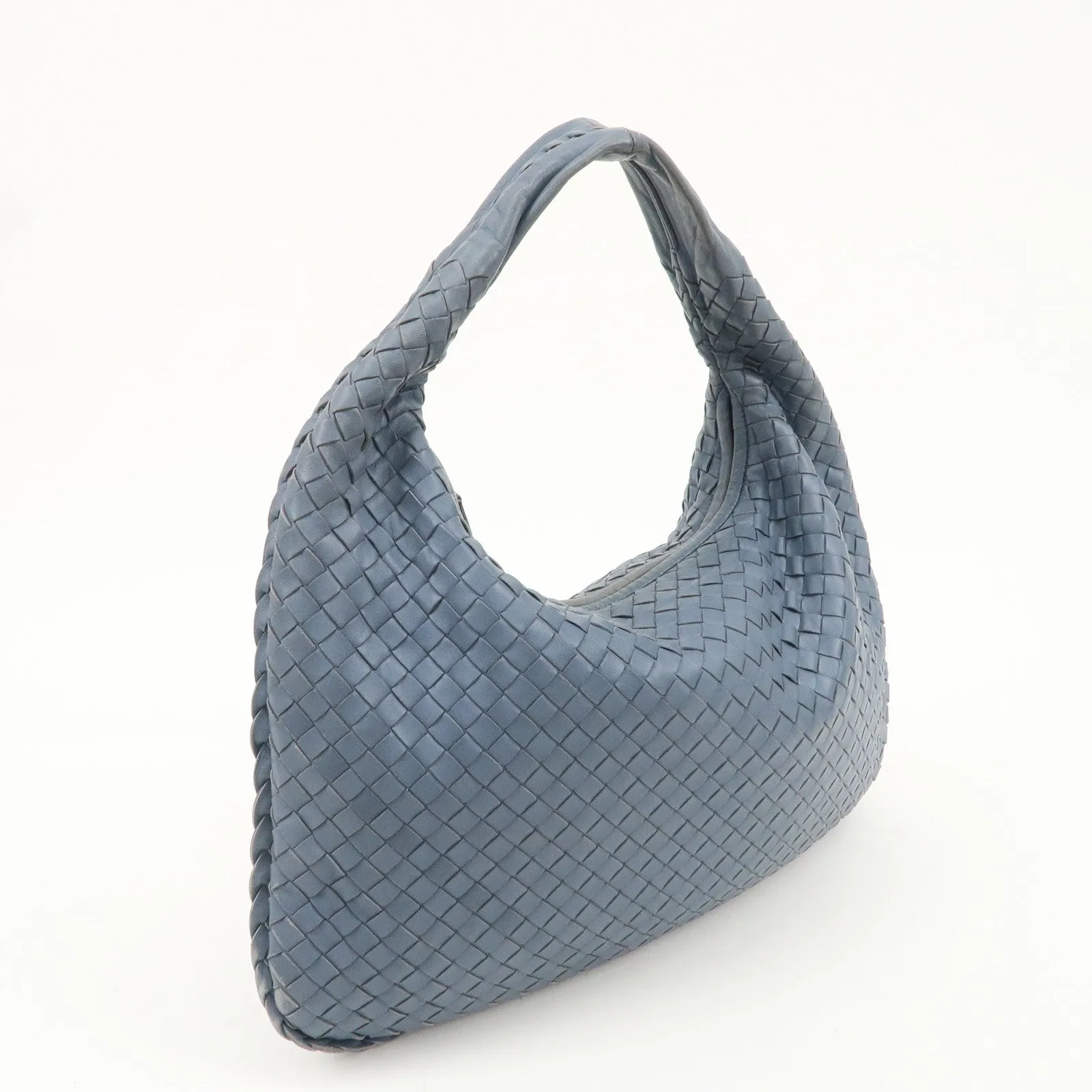 BOTTEGA VENETA Hobo Intrecciato Leather Shoulder Bag Blue 115653