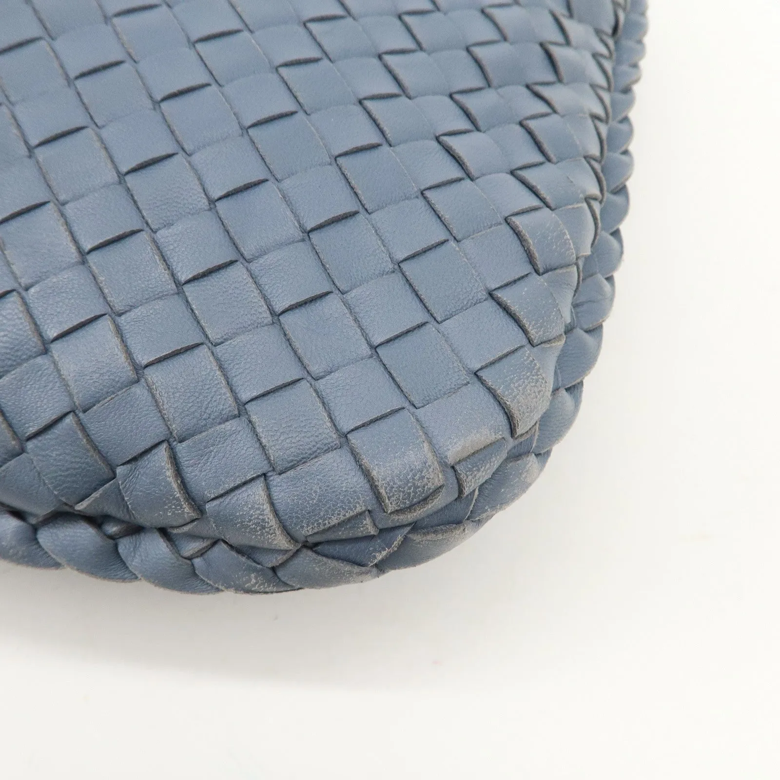 BOTTEGA VENETA Hobo Intrecciato Leather Shoulder Bag Blue 115653