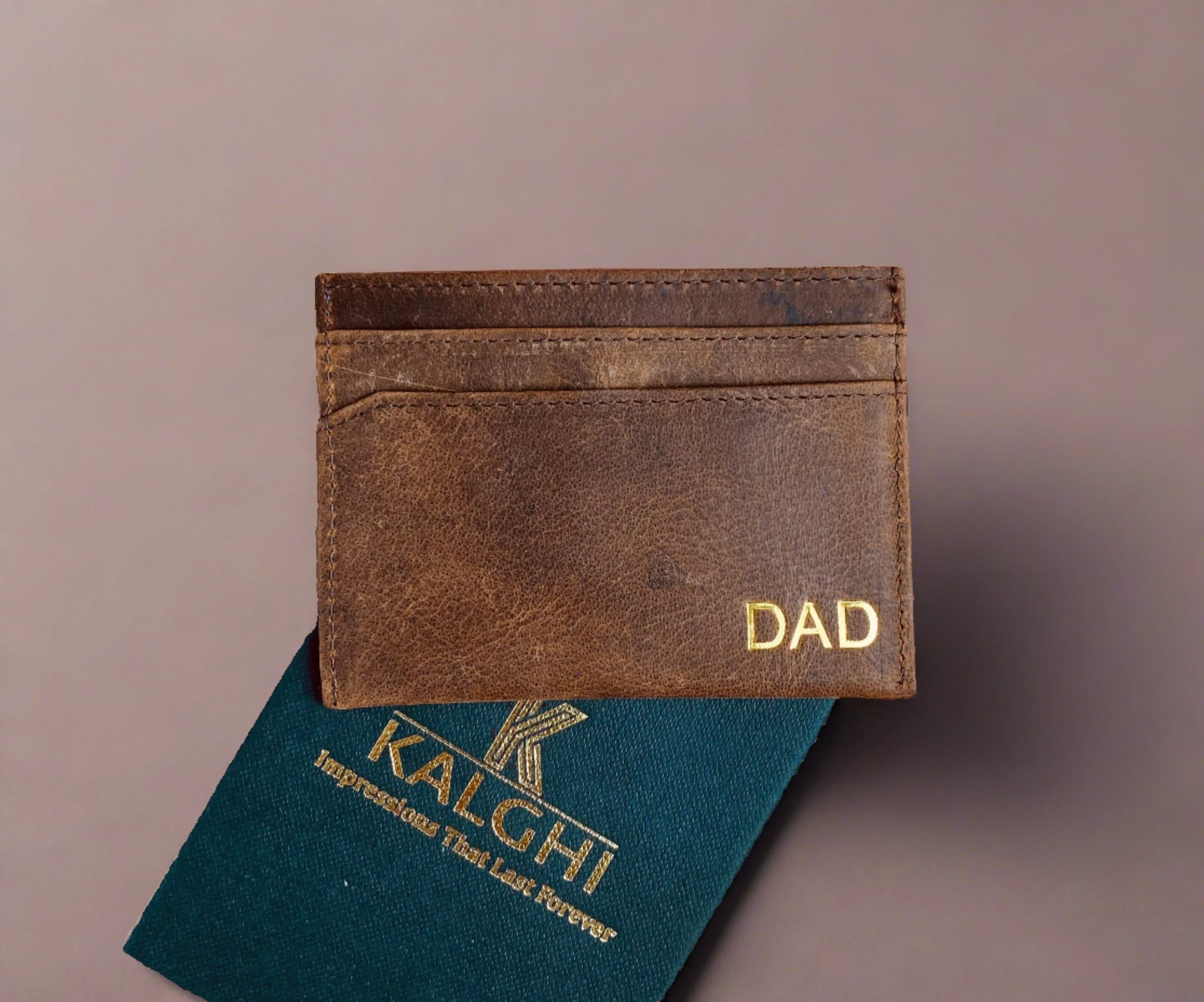 Brown Leather Card Holder Embossed- KALGHI