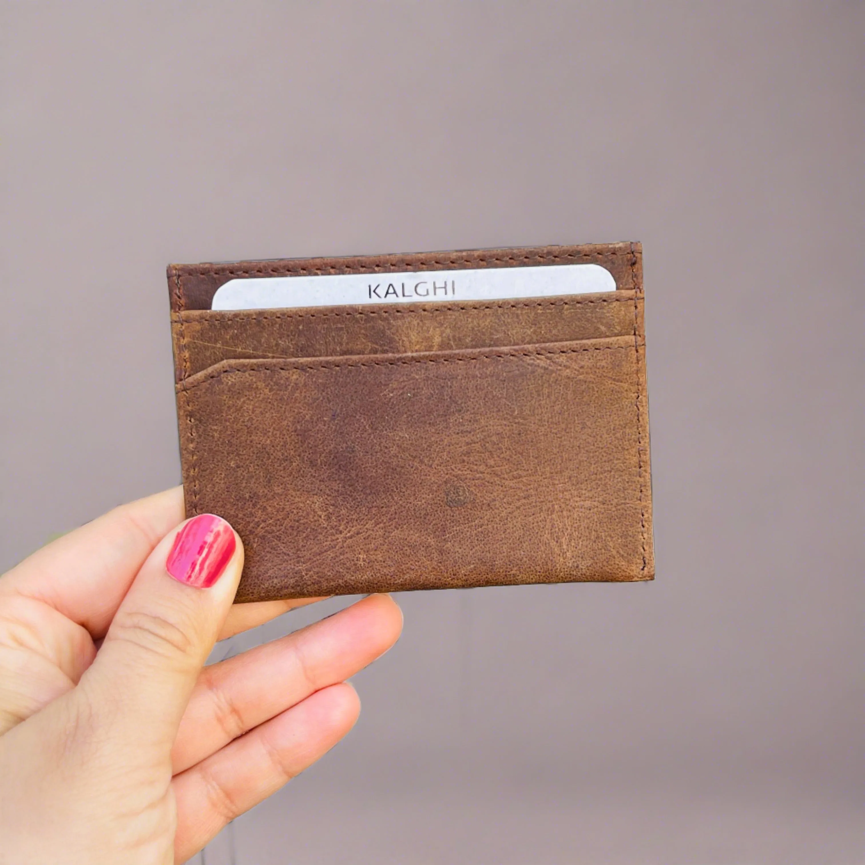 Brown Leather Card Holder Embossed- KALGHI