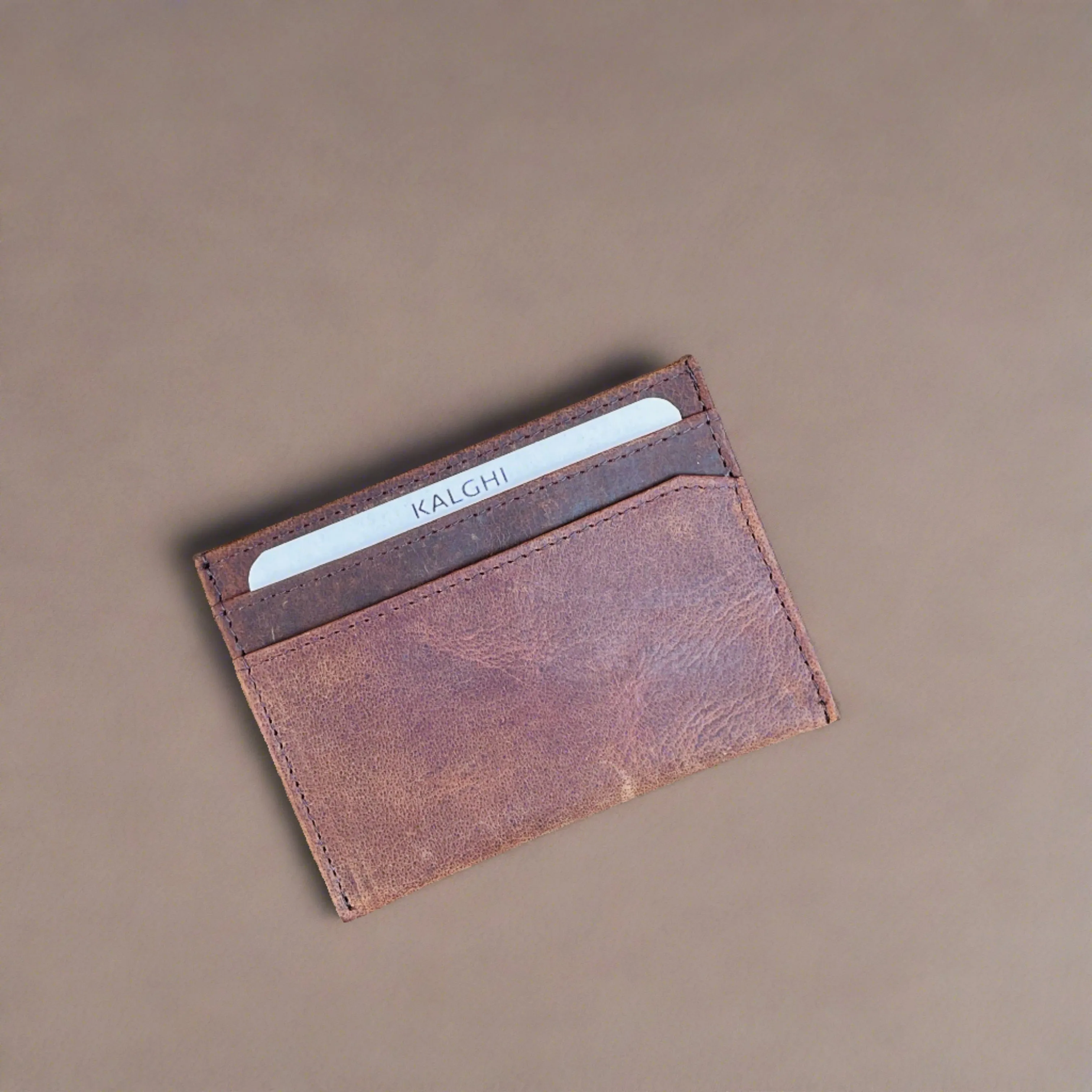 Brown Leather Card Holder Embossed- KALGHI