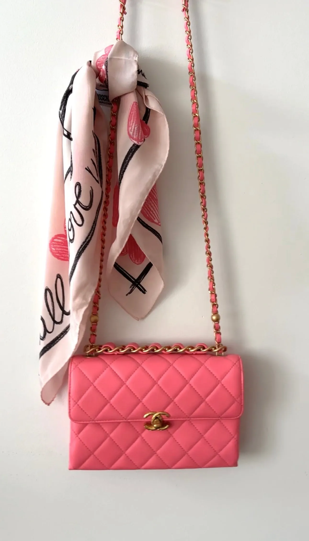 Chanel 22S Small Rose Pink Calfskin Leather Two Way Flap Bag