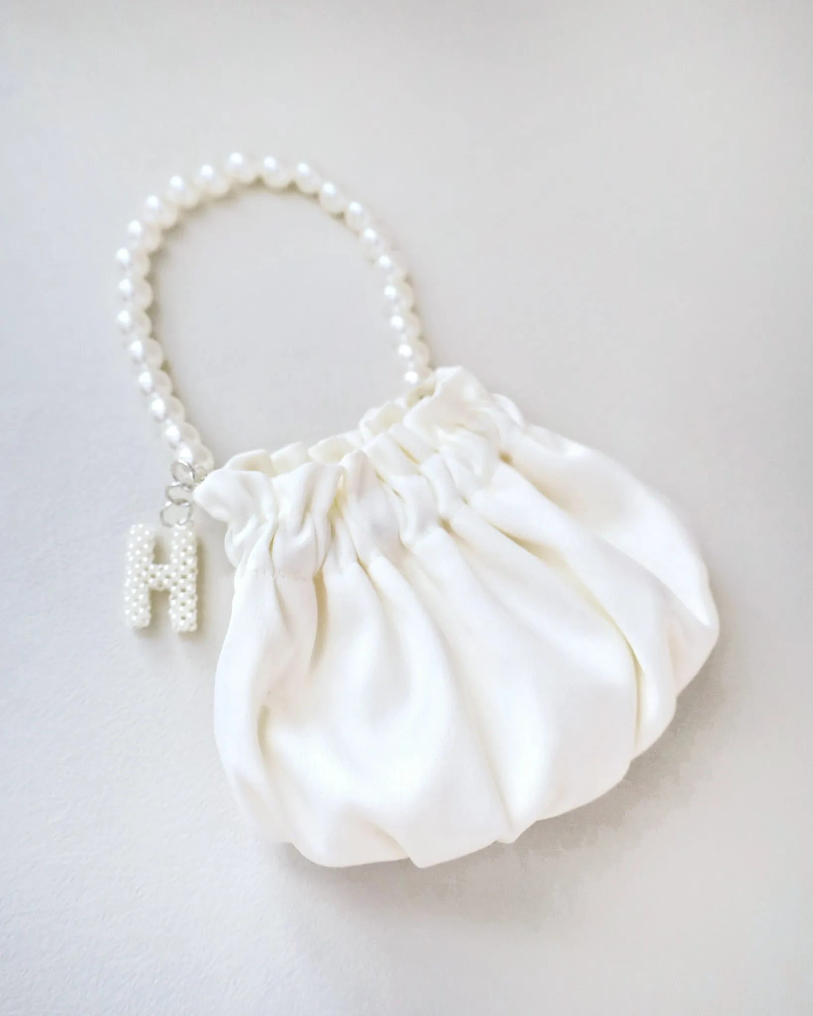 Cleo Pearl Satin Mini Pouch with Pearl Initial