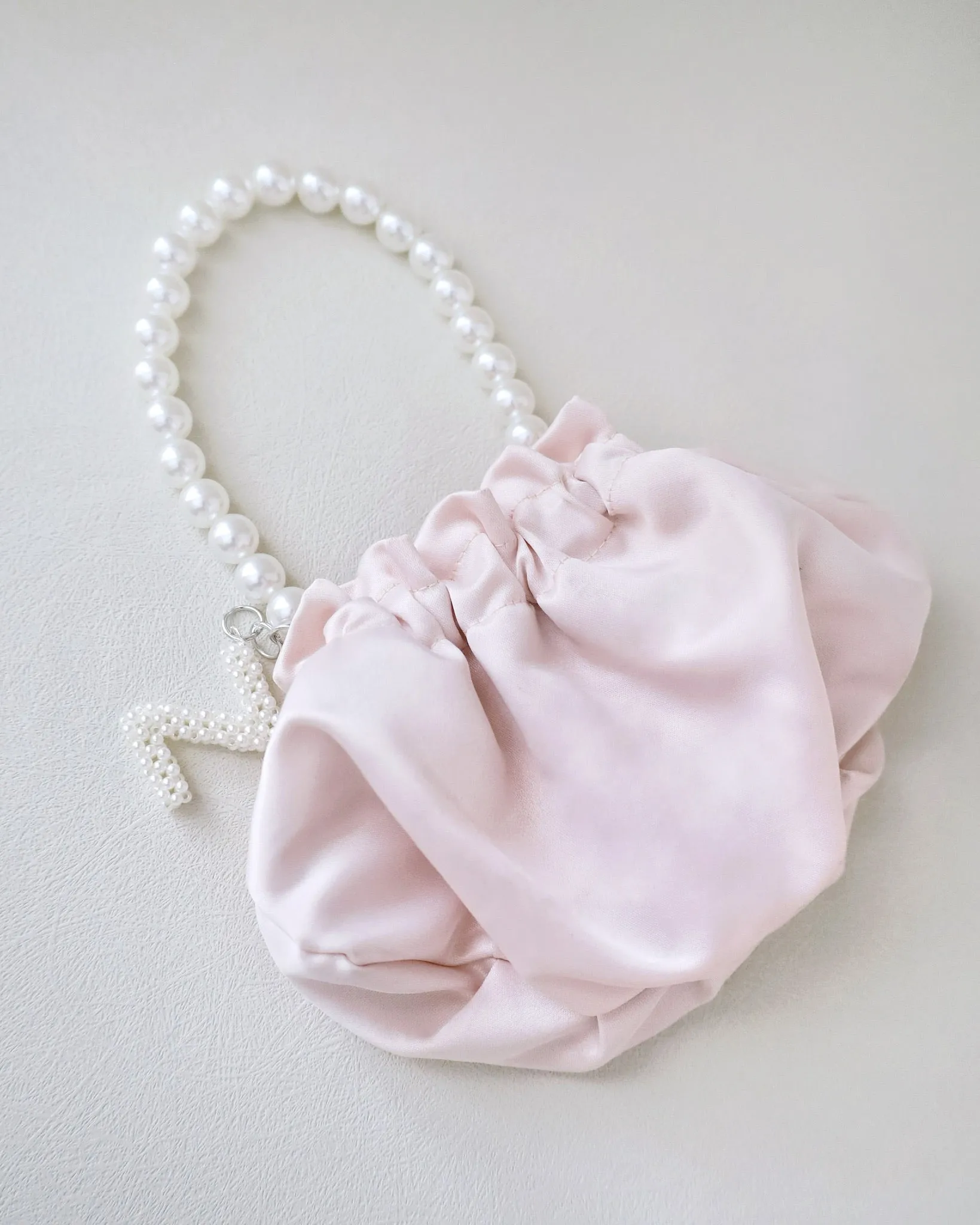 Cleo Pearl Satin Mini Pouch with Pearl Initial