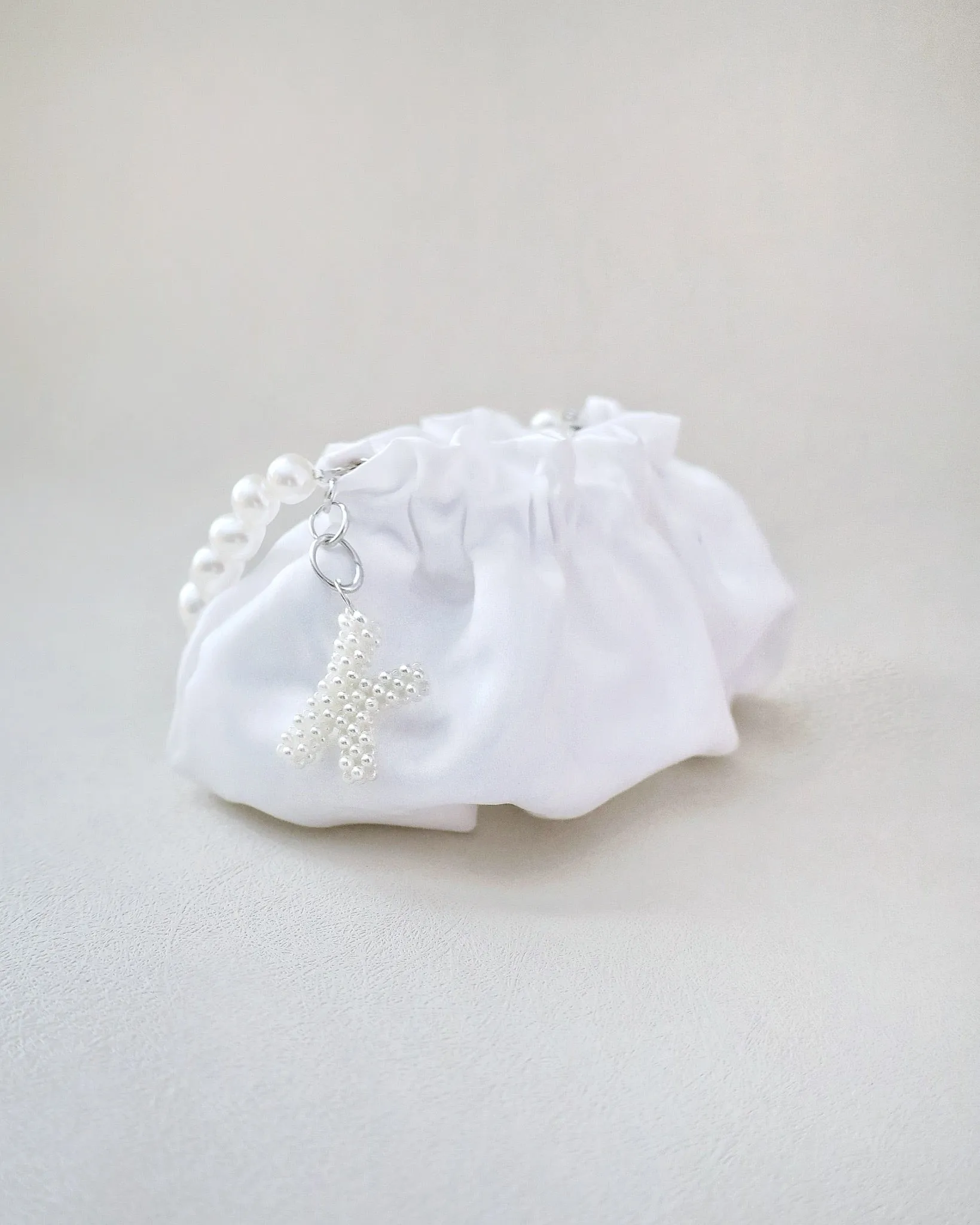 Cleo Pearl Satin Mini Pouch with Pearl Initial