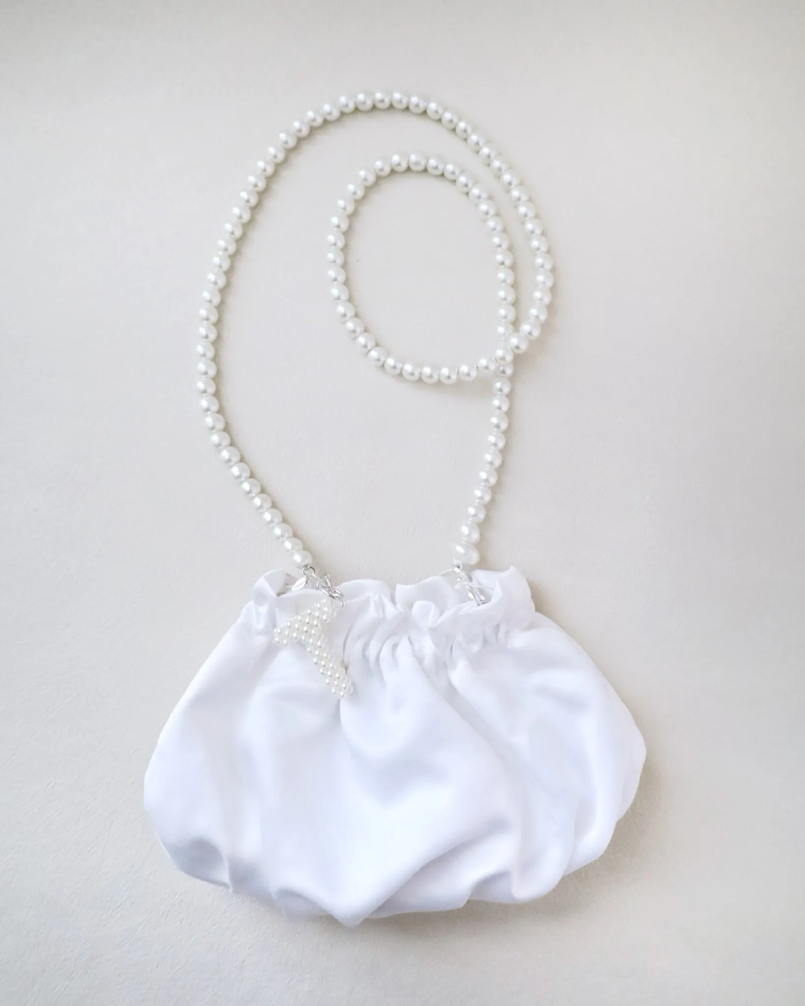 Cleo Pearl Satin Mini Pouch with Pearl Initial