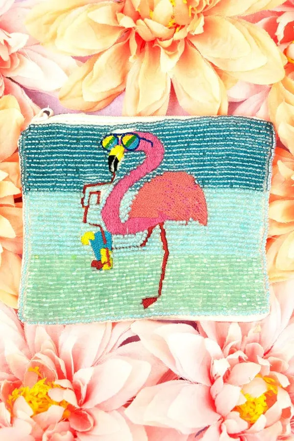 Cocktail flamingo beaded clutch