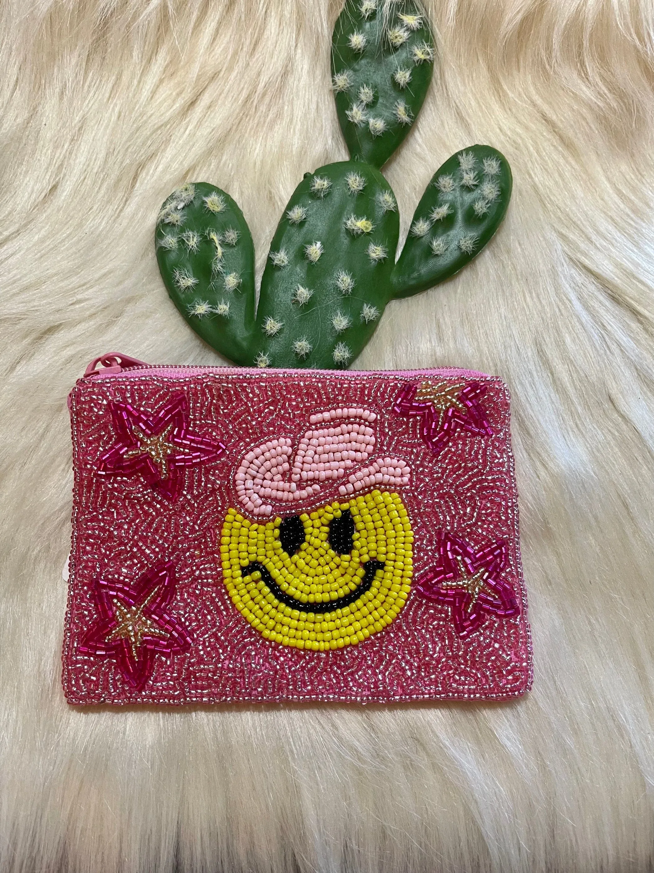 Cowgirl smiley beaded clutch