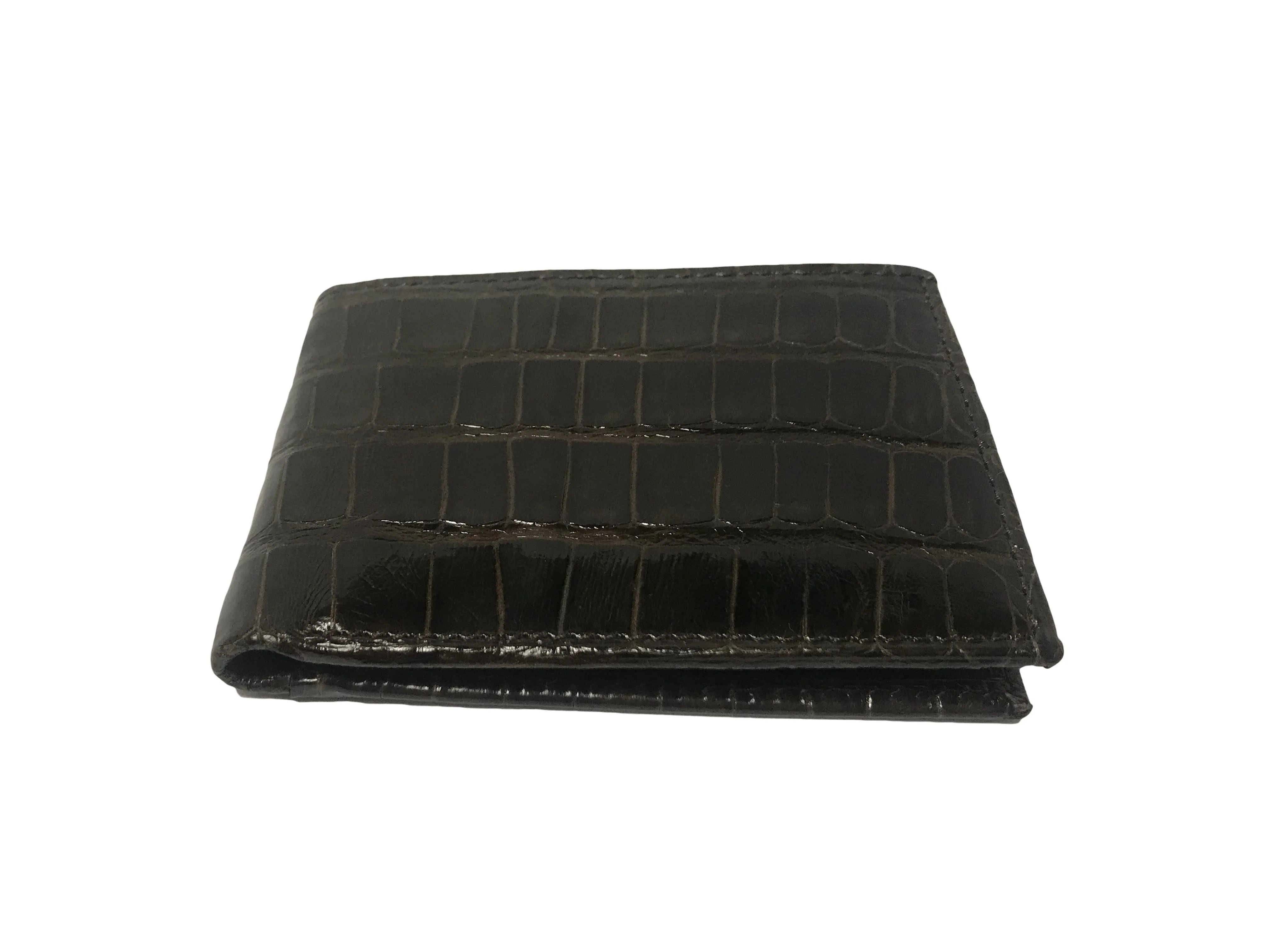 Crocodile Skin Billfold Wallet Brown