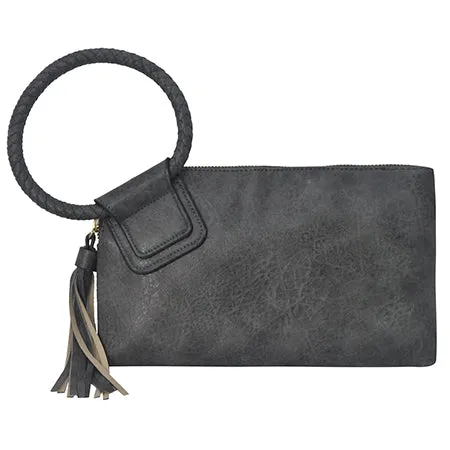 Dark Gray NGIL Fashion Faux Leather Mini Purse With Fringe Tassel