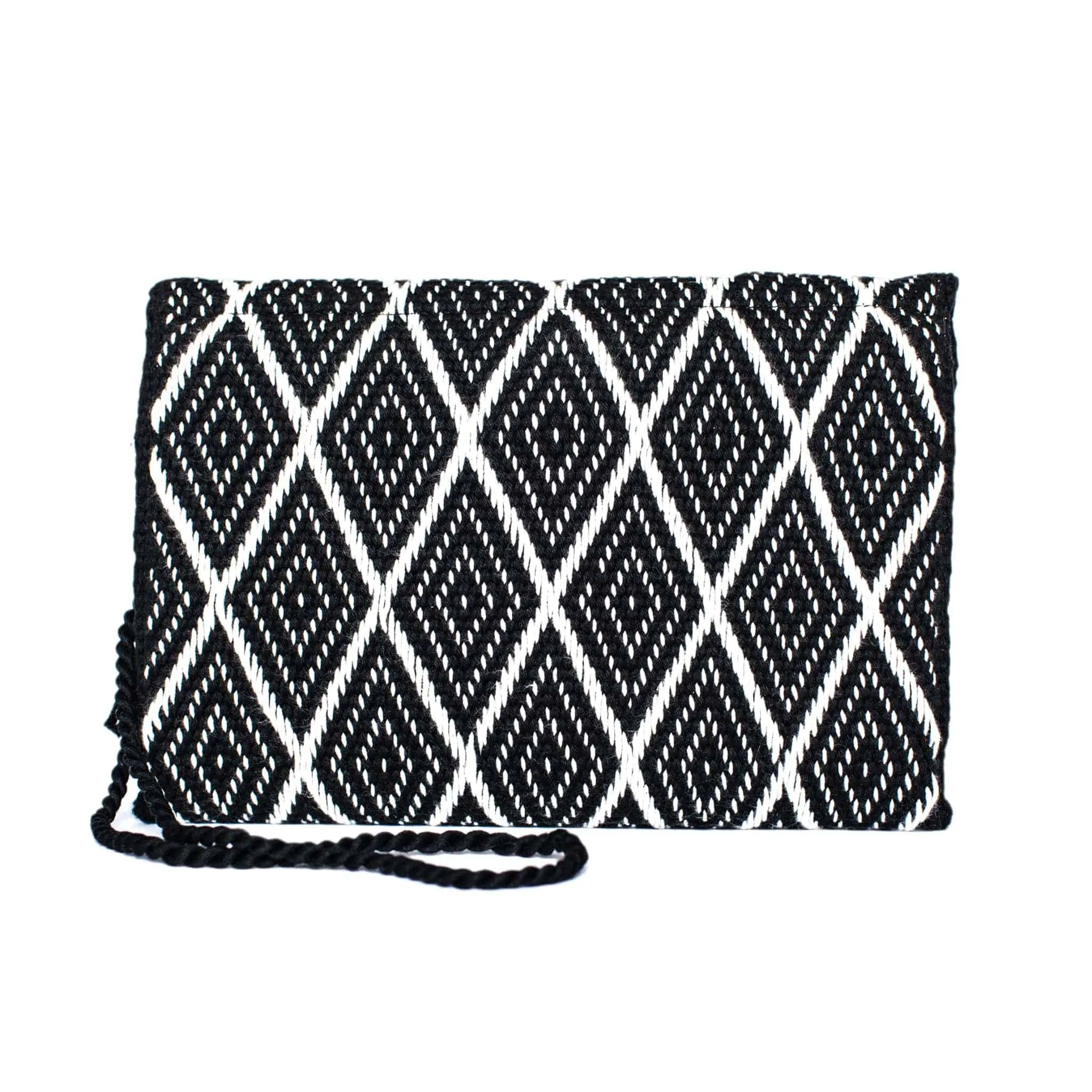 Diamond Cotton Clutch Bag in Black and White