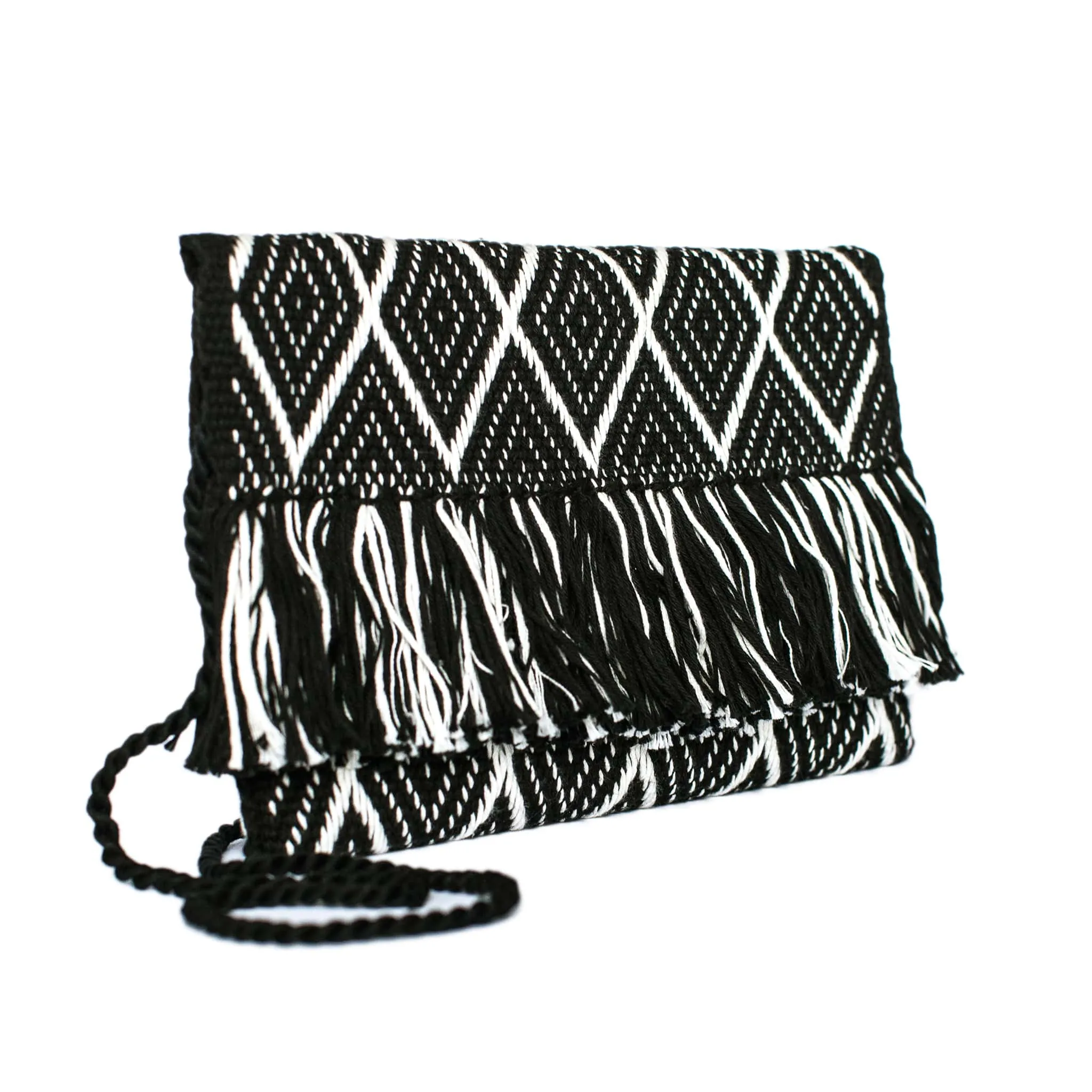 Diamond Cotton Clutch Bag in Black and White