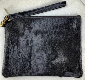 Embossed Hide Wristlet - Black