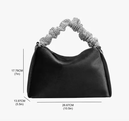 Estela Black Velvet Top Handle Bag