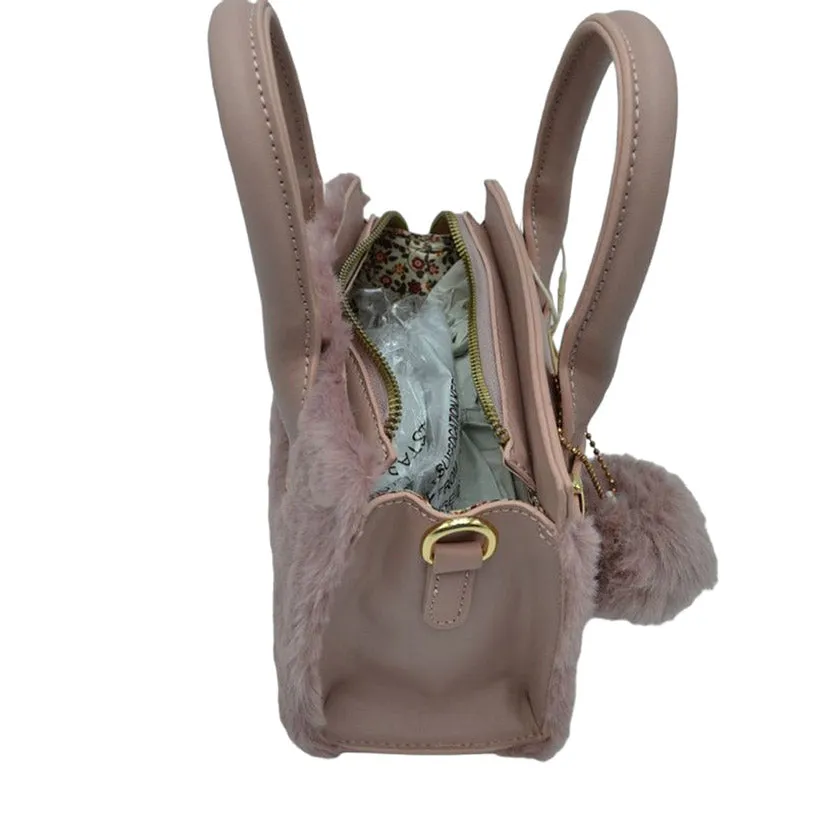 Faux Fur and Vegan Leather Small Tote Crossbody Bag