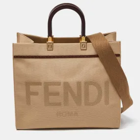 Fendi /brown Canvas And Leather Medium Sunshine Tote