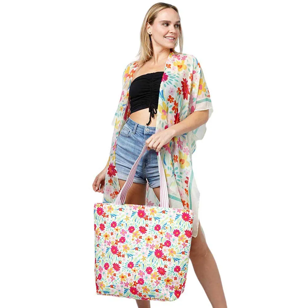 Flower Print Tote Bag