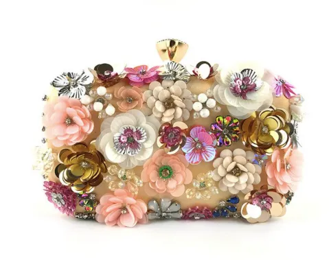 GF2108 Floral Textured Clutch Gold