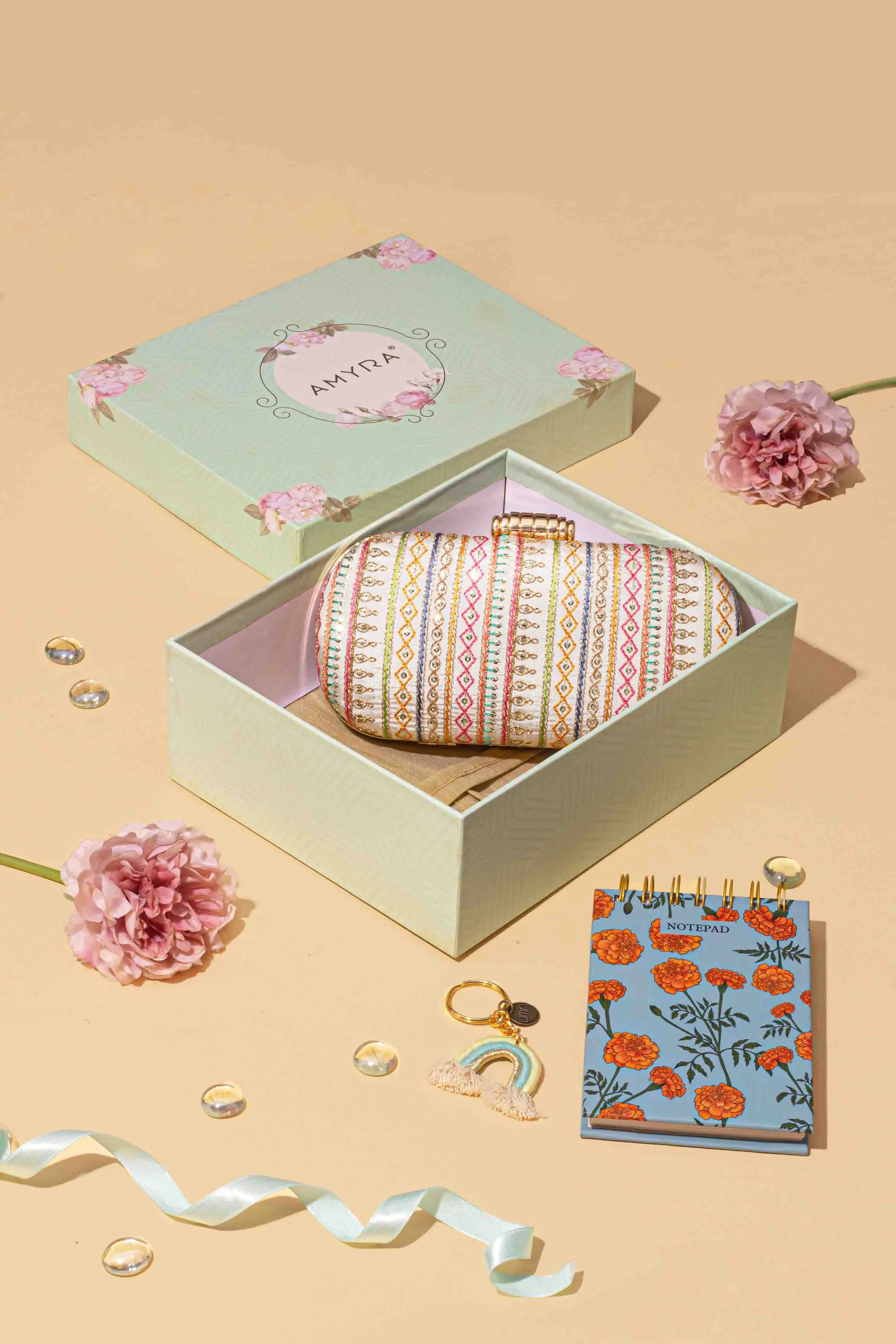 Gift hamper - Raha Capsule Clutch - Self care & Rainbow Keychain