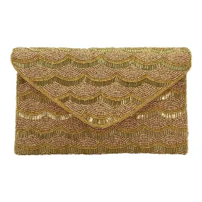 Gold Scallop Beaded Clutch