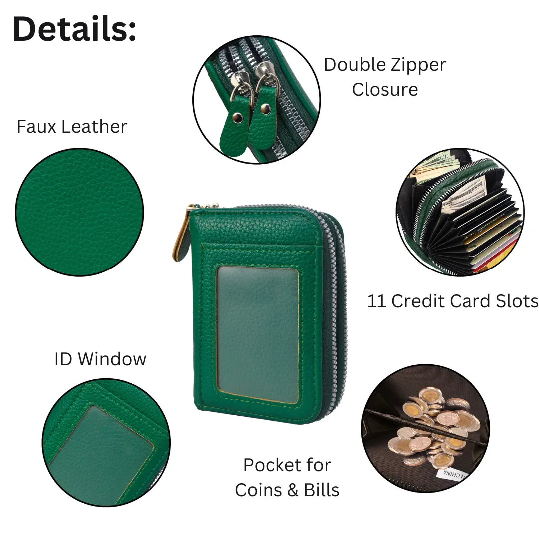 Green Faux Leather NGIL Zippered Wallet