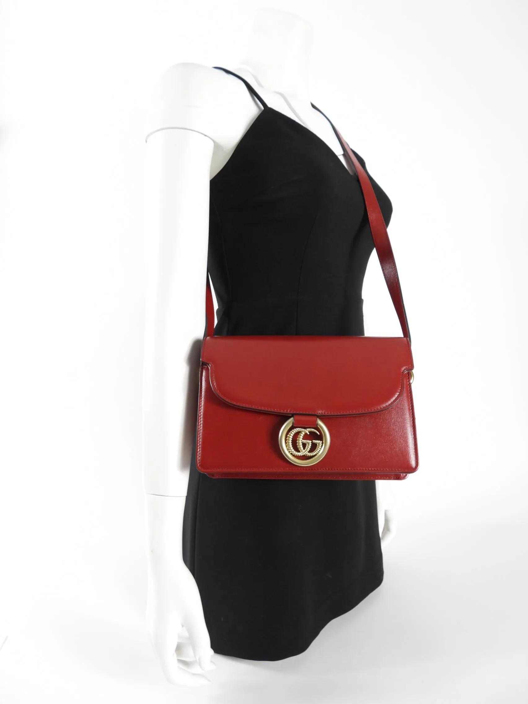 Gucci Medium Torchon GG Ring Red Leather Shoulder Bag