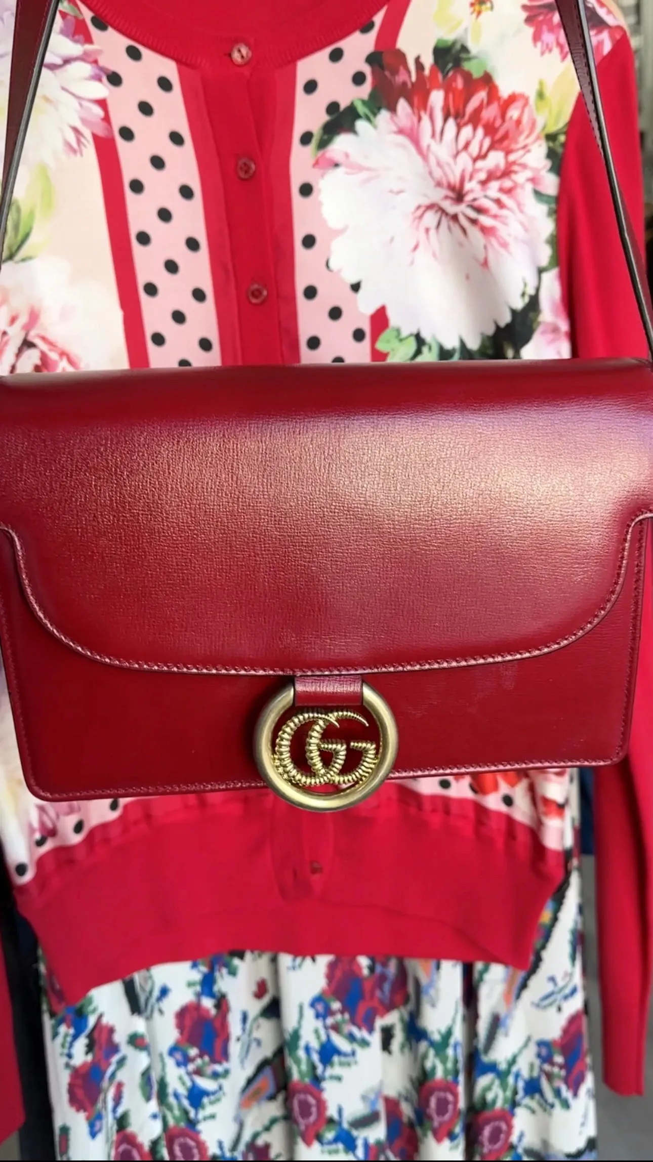 Gucci Medium Torchon GG Ring Red Leather Shoulder Bag