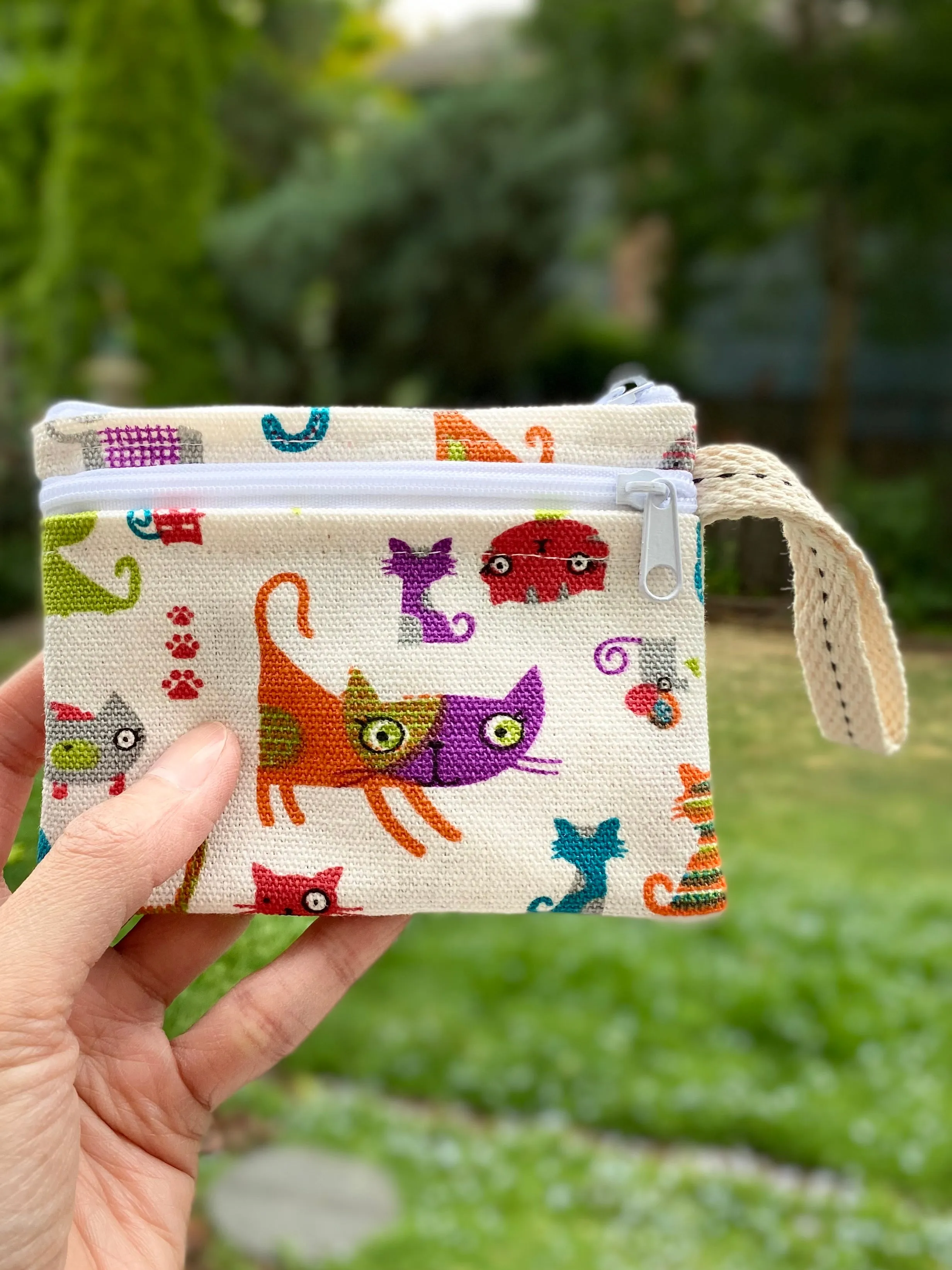 Handmade Cute Print Double Pocket Coin Purse With Wrist Band