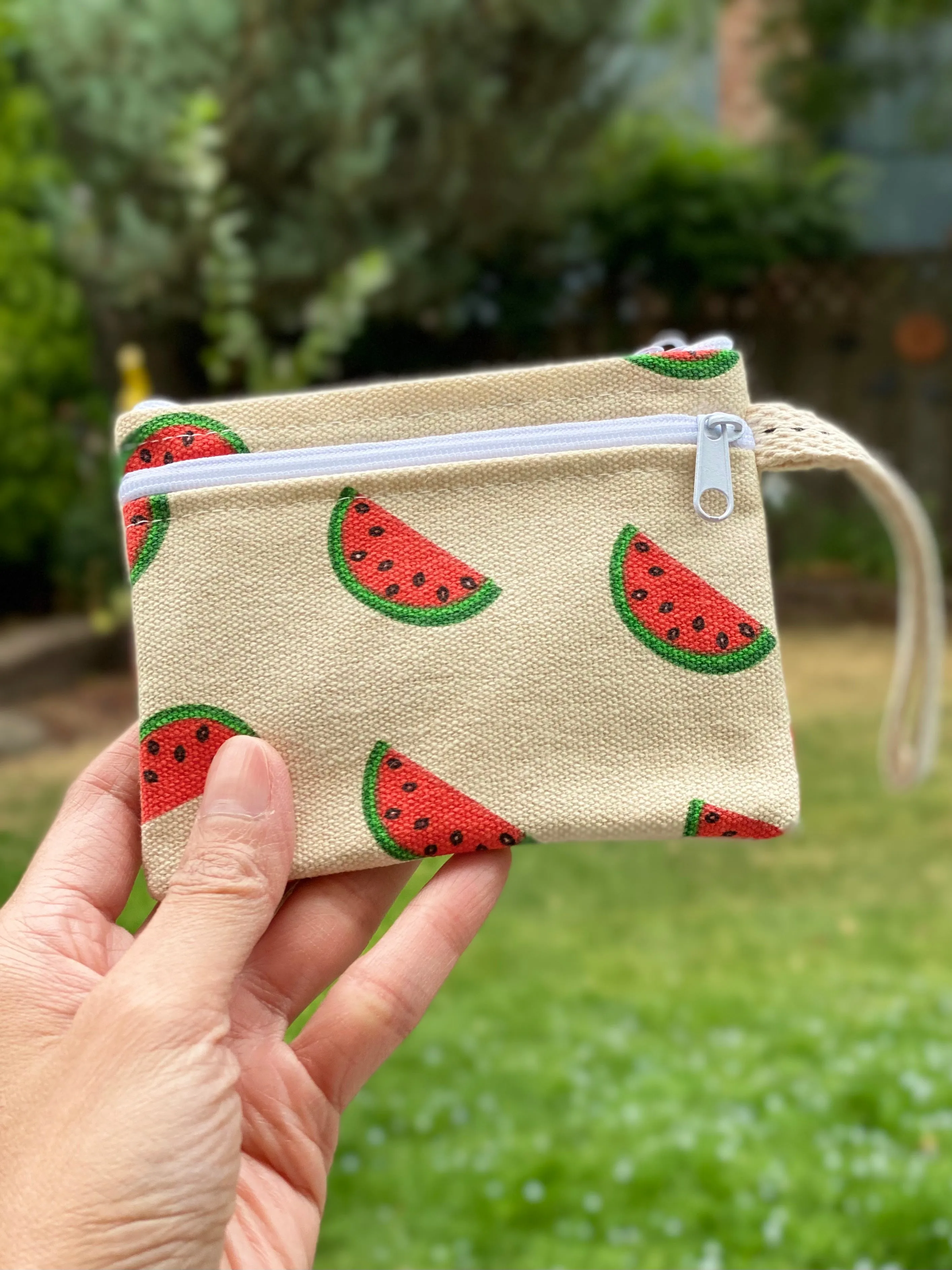 Handmade Cute Print Double Pocket Coin Purse With Wrist Band