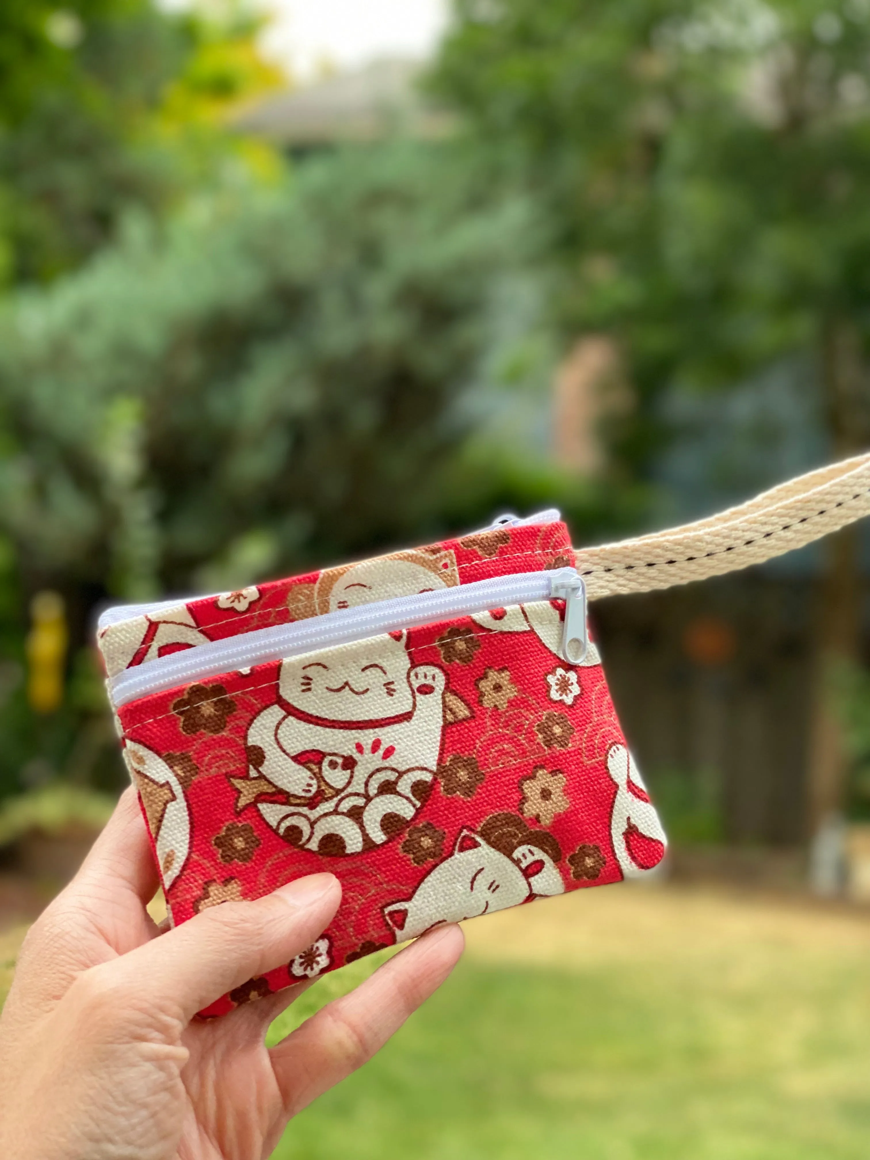 Handmade Cute Print Double Pocket Coin Purse With Wrist Band