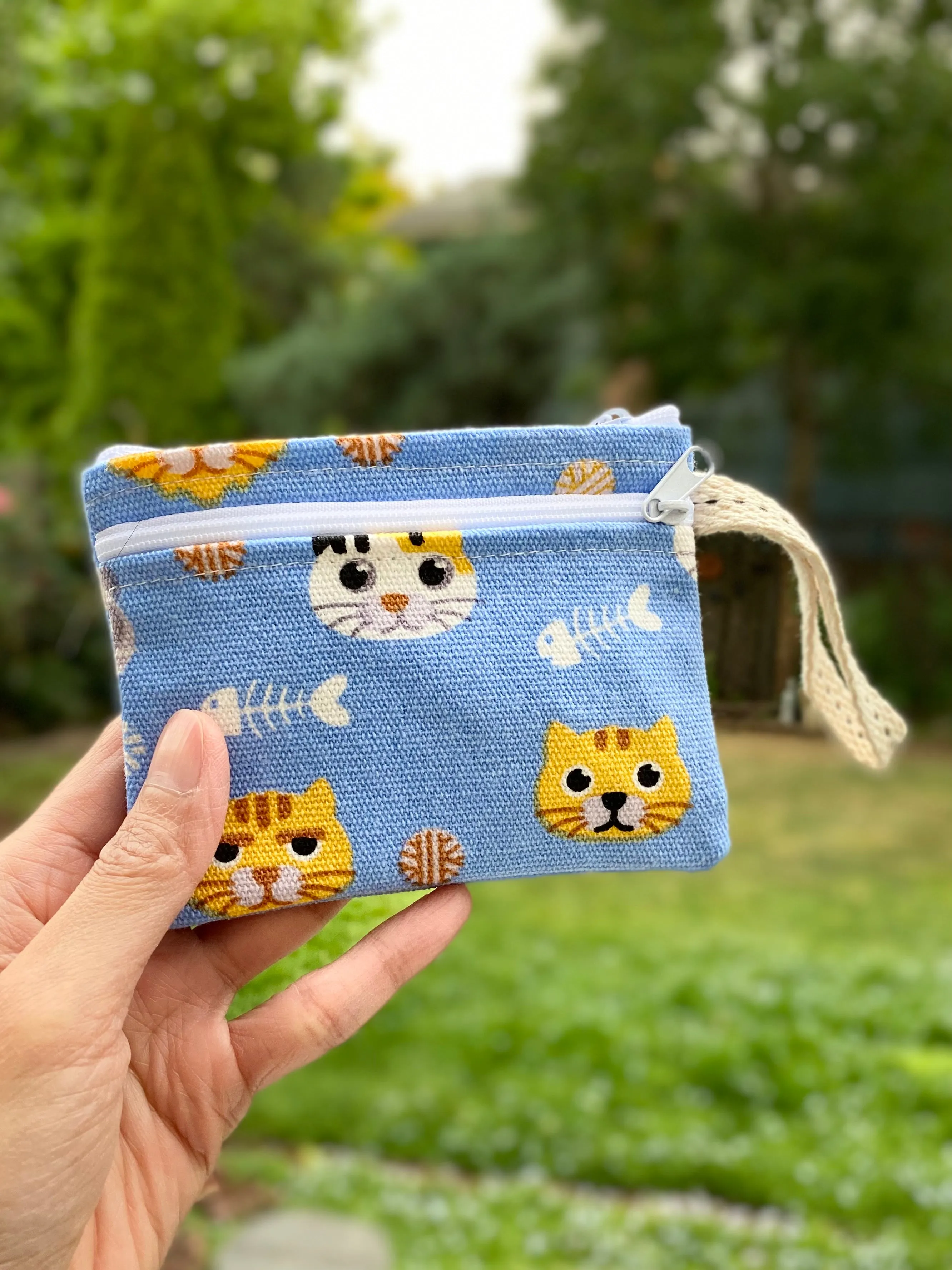 Handmade Cute Print Double Pocket Coin Purse With Wrist Band