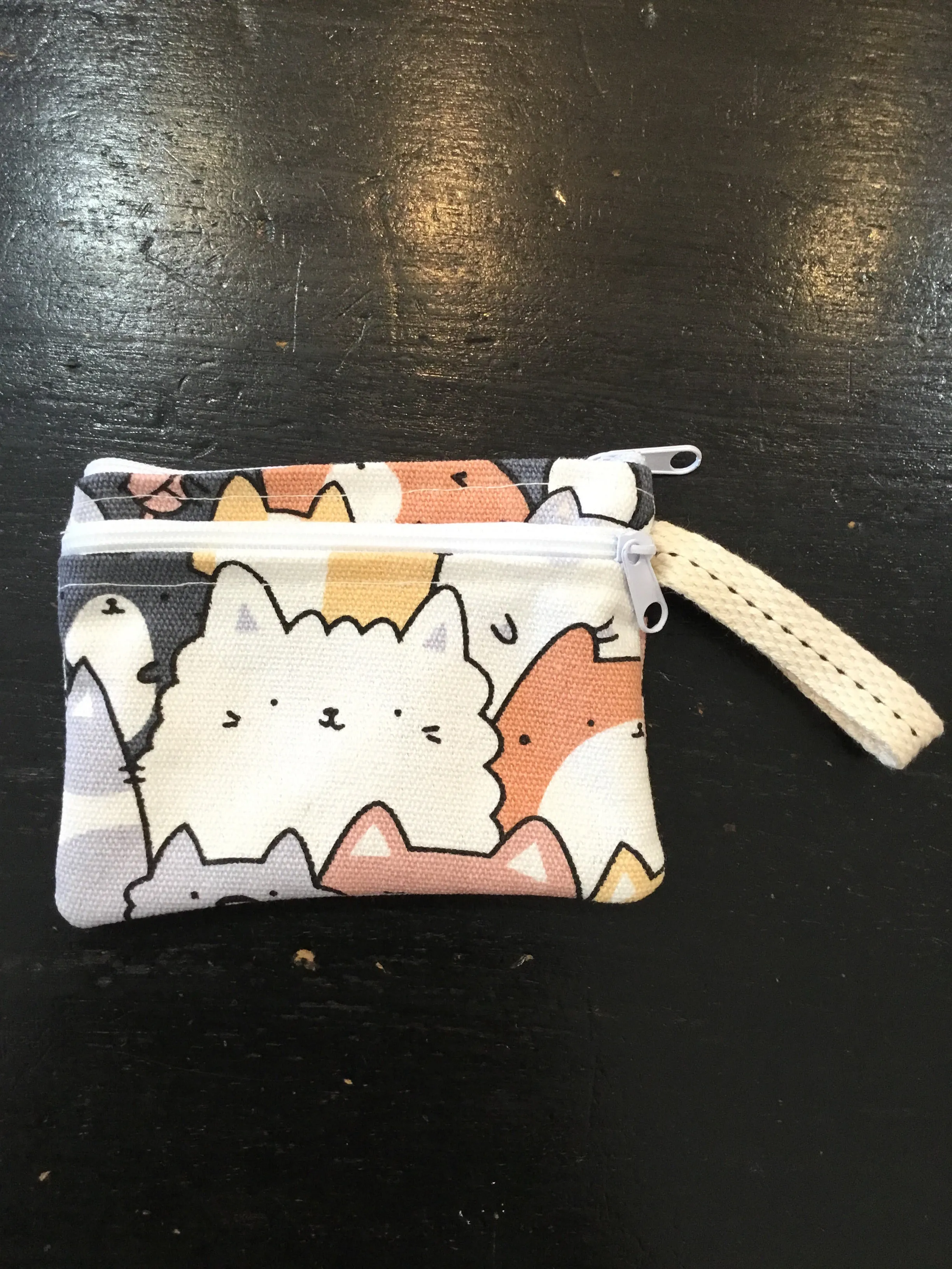 Handmade Cute Print Double Pocket Coin Purse With Wrist Band