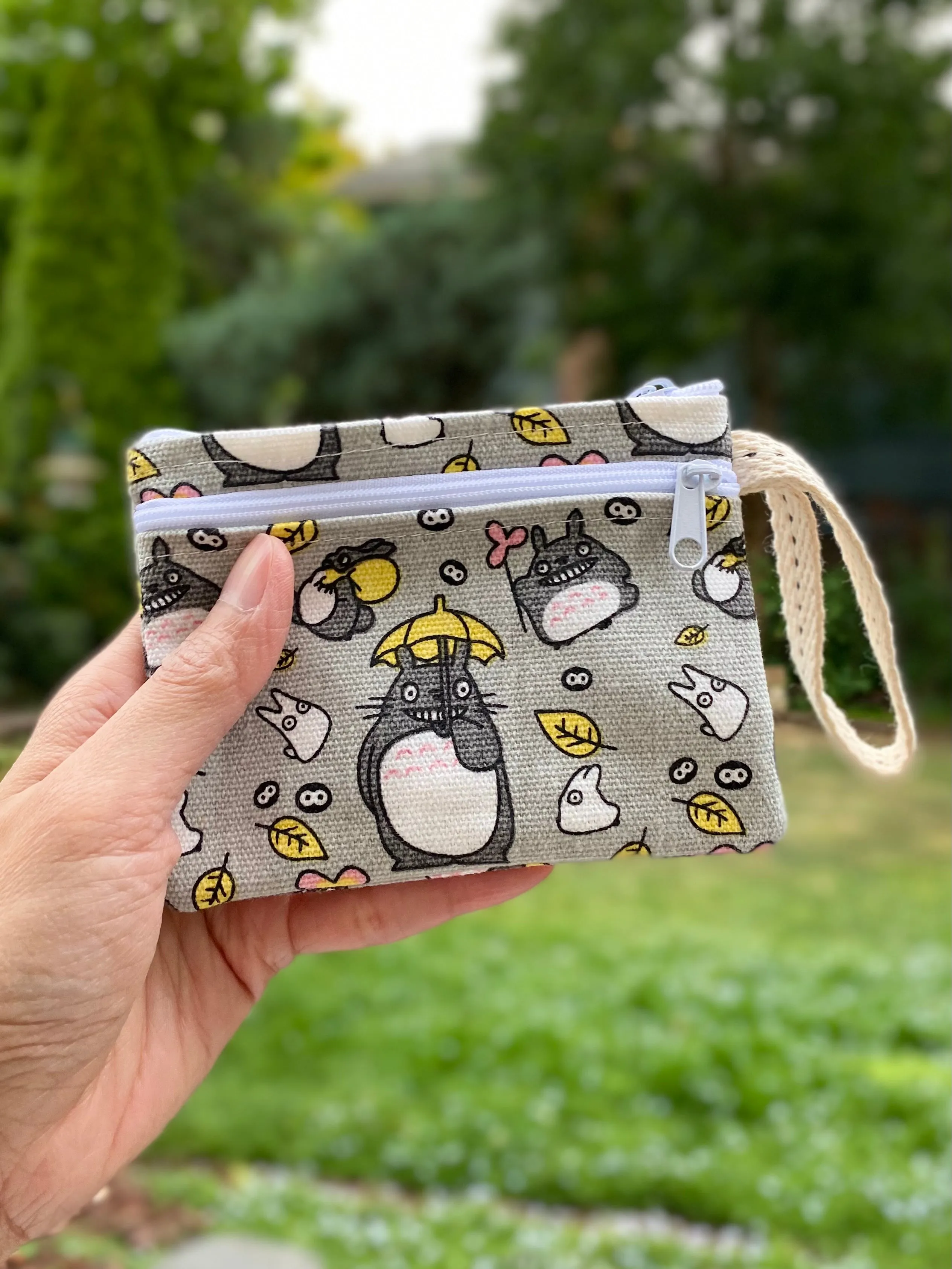 Handmade Cute Print Double Pocket Coin Purse With Wrist Band