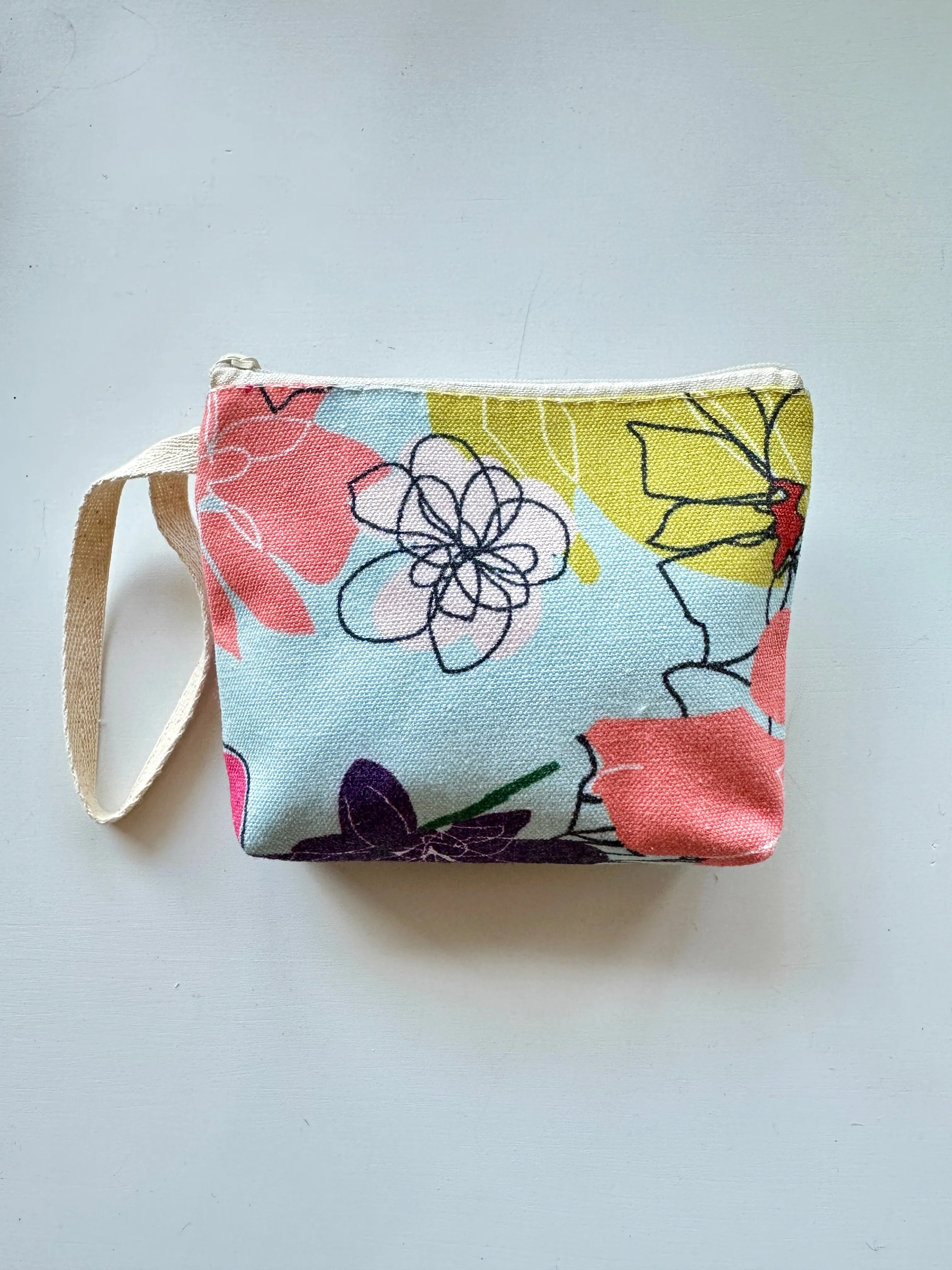 Handmade Small Canvas Pouch/ Coin Purse with Wrist Strap