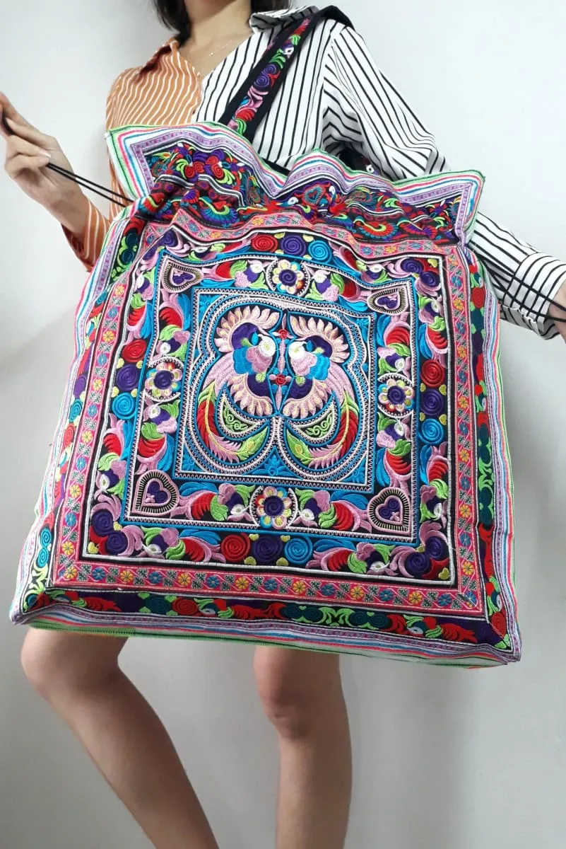 Hmong Old Vintage Style Unique Ethnic Thai Extra Large Tote Bag XL Oversize