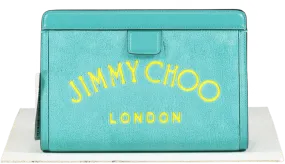 Jimmy Choo Blue Varenne Pouch Clutch Bag Malibu/gold BNWT