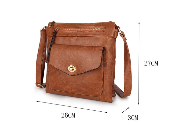 LARGE TAN TURN LOCK MULTI COMPARTMENT CROSS BODY SHOULDER BAG WITH LONG STRAP