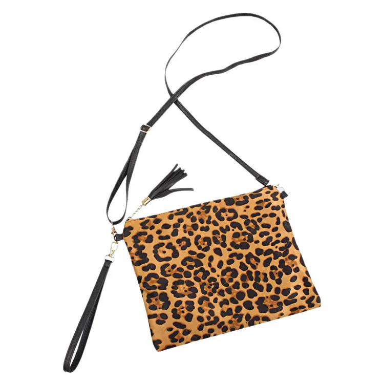 Leopard Print Tassel Crossbody Clutch Bag