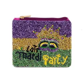 LETS MARDI PARTY Mardi Gras Mask Seed Beaded Mini Pouch Bag